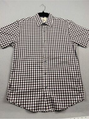 Age Of Wisdom Mens Short Sleeve Button Down Gingham Plaid Shirt Sz L